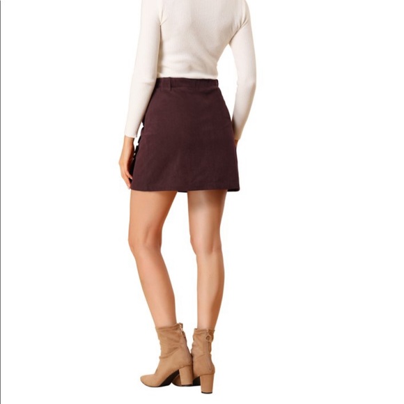 Allegra K Corduroy Button Ruffled Trim Mini Skirt - Picture 3 of 9